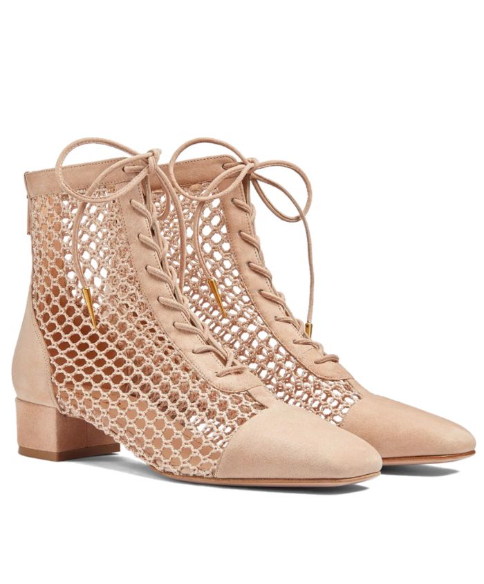 Dior Beige Suede and Fishnet Naughtily-D Ankle Boots Size 39.5