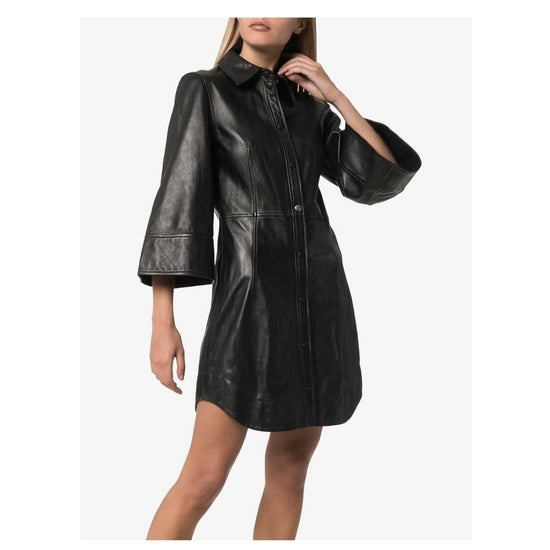 Ganni Wide Sleeve Leather Mini Dress - Tulerie