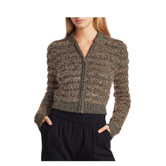 Michael Kors Collection Textured Metallic Zip Sweater - Tulerie