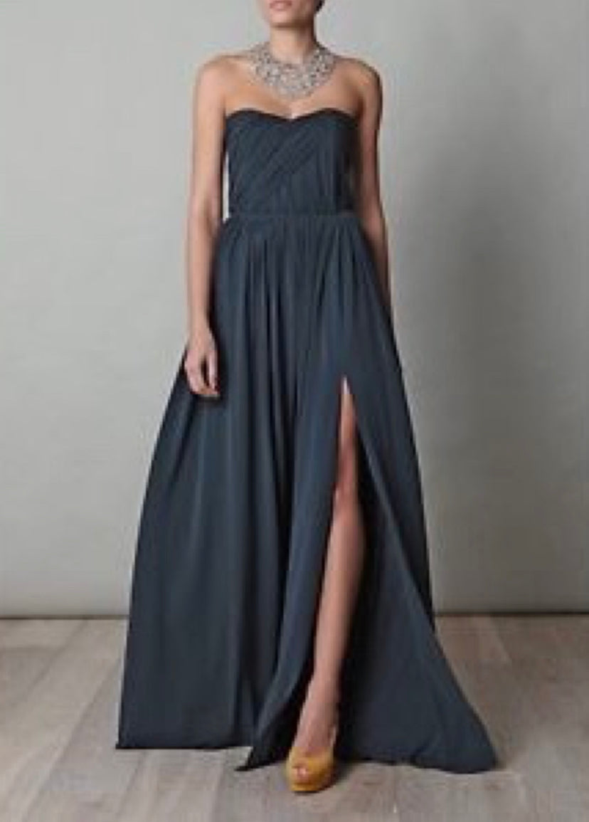LANVIN Dress Gray Silk Asymmetrical One Shoulder Dress Size French 38