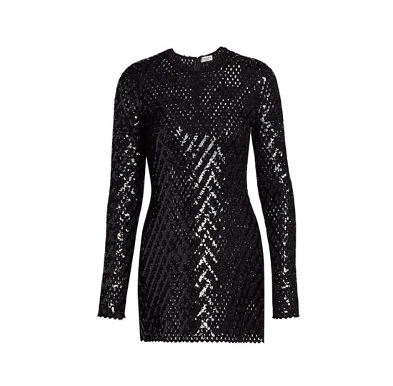 Saint Laurent Knit Open Weave Sequin Dress - Tulerie