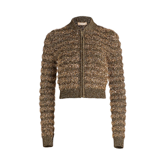Michael Kors Collection Textured Metallic Zip Sweater - Tulerie