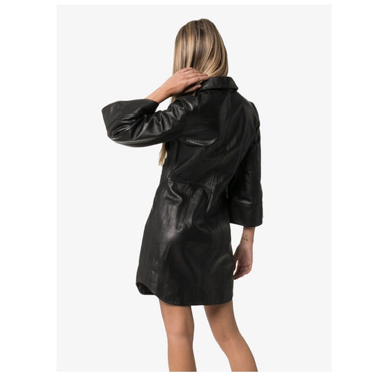 Ganni Wide Sleeve Leather Mini Dress - Tulerie