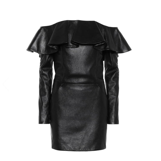 Saint Laurent Leather Off Shoulder Dress - Tulerie