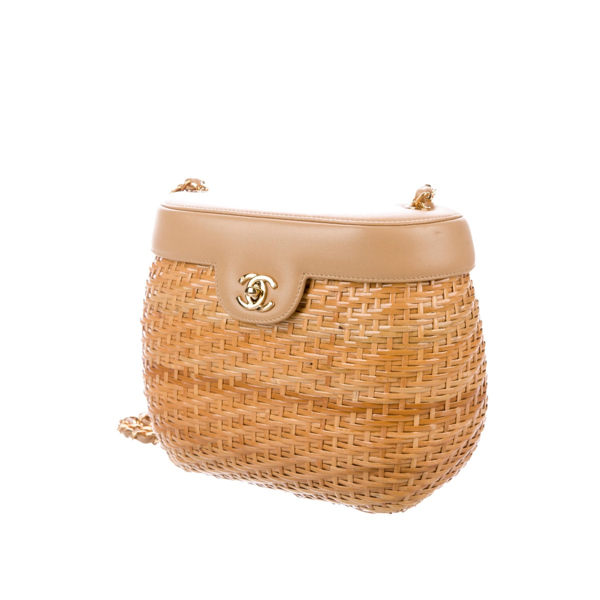 Vintage Chanel Wicker Picnic Basket Bag Black Gold Hardware