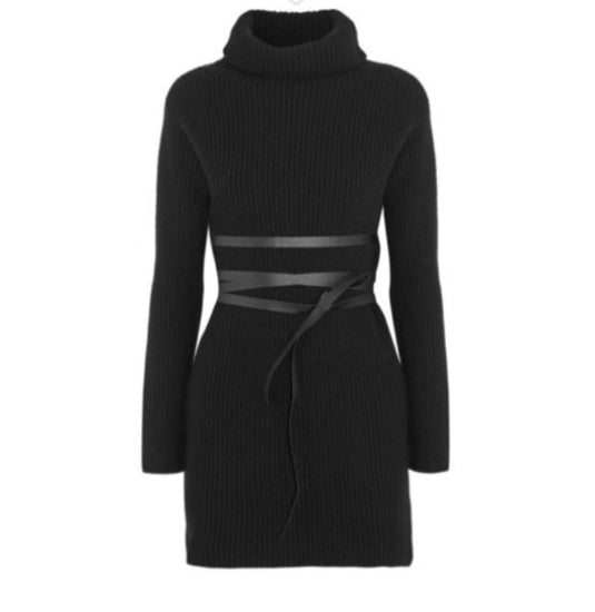 Valentino Ribbed Knit Turtleneck Sweater Dress - Tulerie